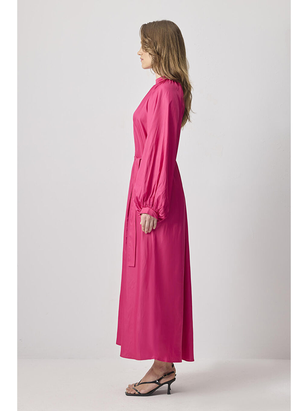 Fuşya Kuşaklı Elbise-2
