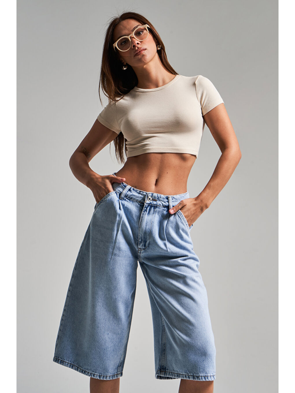 It's Basic Mavi Kadın Jean Rengi 4s5 3 Maxi Boy  100 Pamuk Denim Bermuda Şort - 1