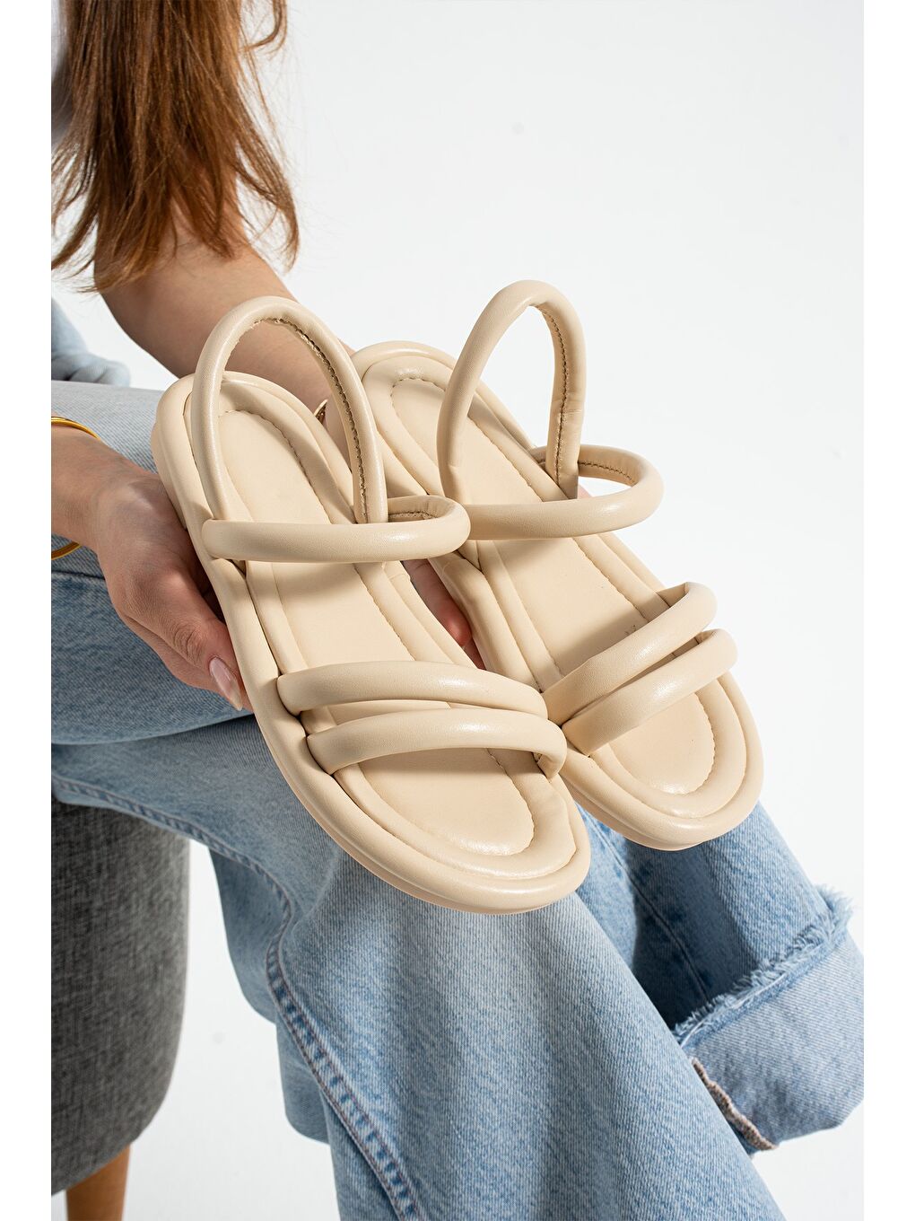 Ekru LUNA Soft Sandalet Kadın Rahat Günlük Yazlık Ayakkabı