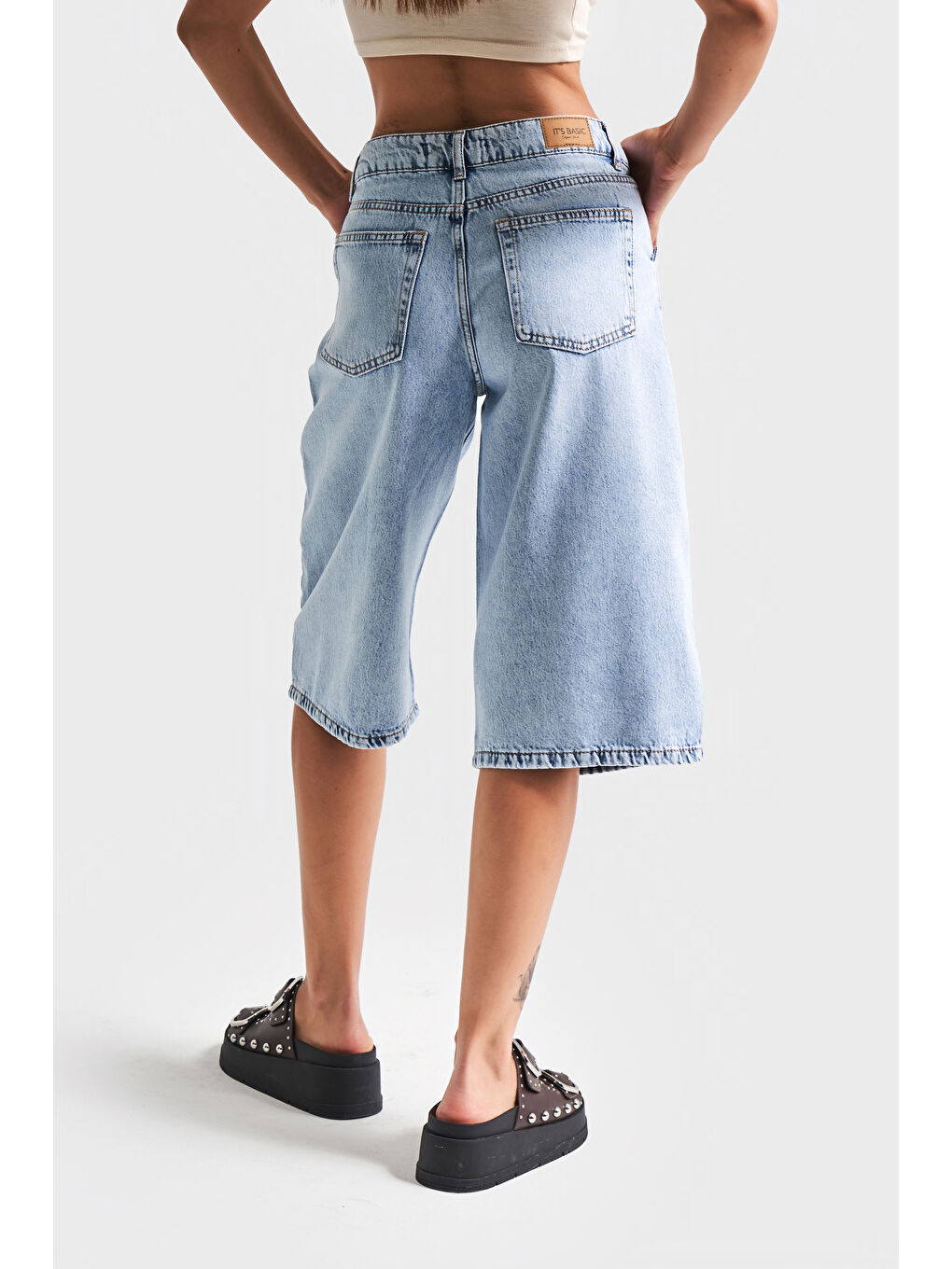 It's Basic Mavi Kadın Jean Rengi 4s5 3 Maxi Boy  100 Pamuk Denim Bermuda Şort - 2