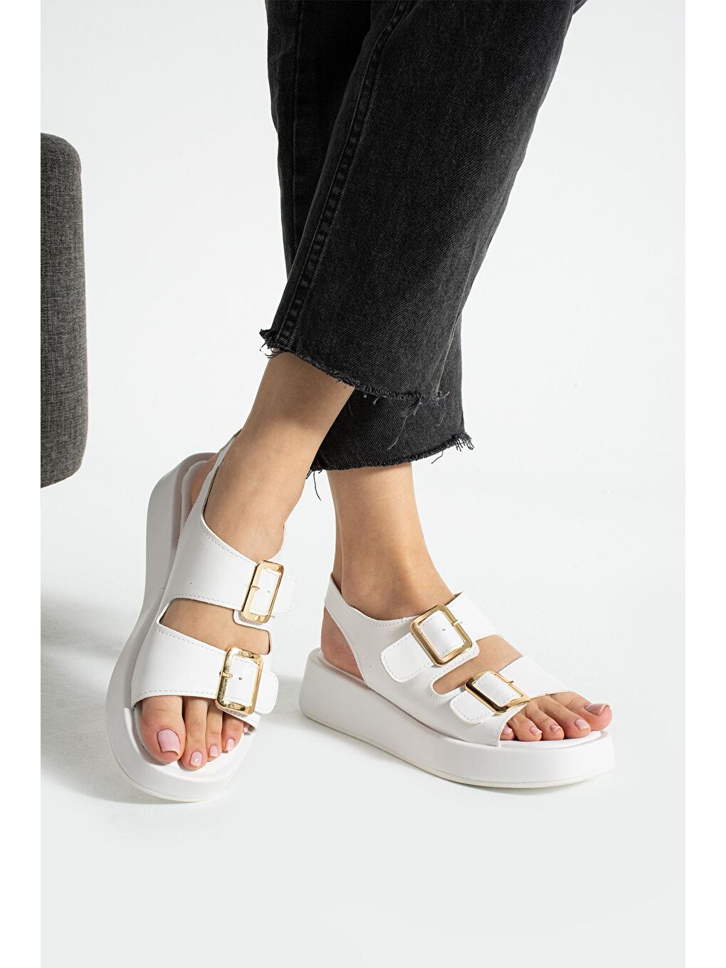 Beyaz ADEL Dolgu Taban Kadın Sandalet Hafif Yazlık Ayakkabı Rahat Taban-2