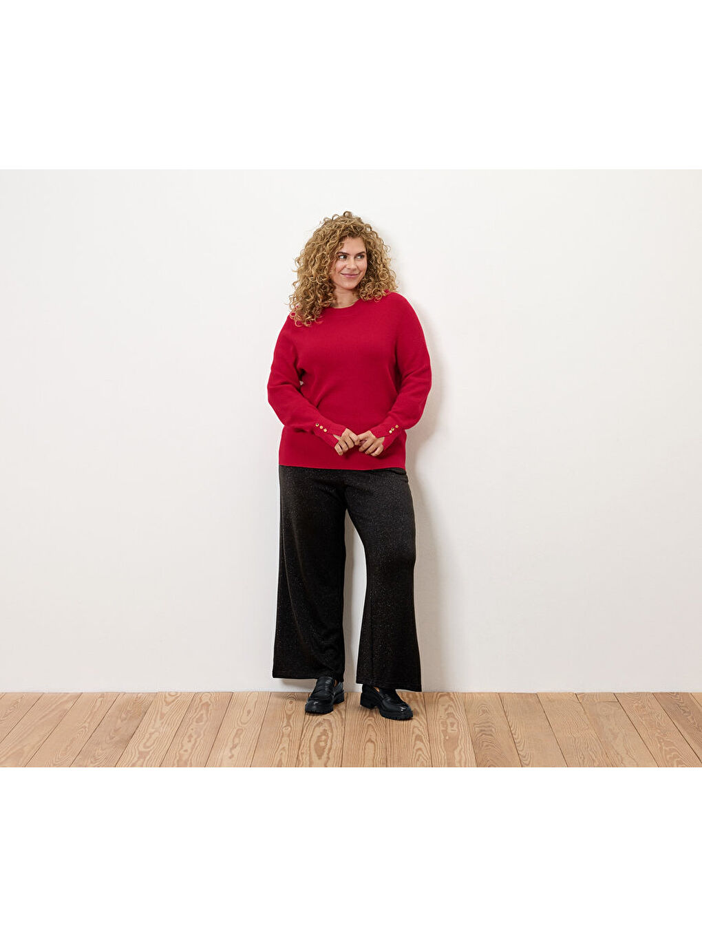 Siyah Kadın Palazzo Pantolon, Simli İplik-3