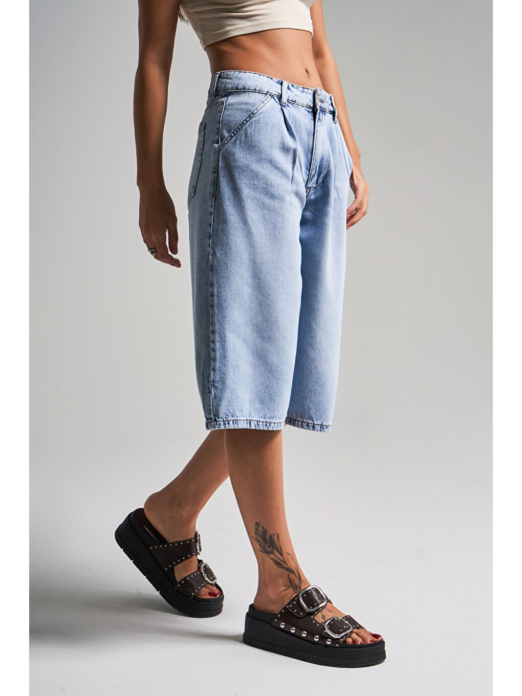 It's Basic Mavi Kadın Jean Rengi 4s5 3 Maxi Boy  100 Pamuk Denim Bermuda Şort - 3