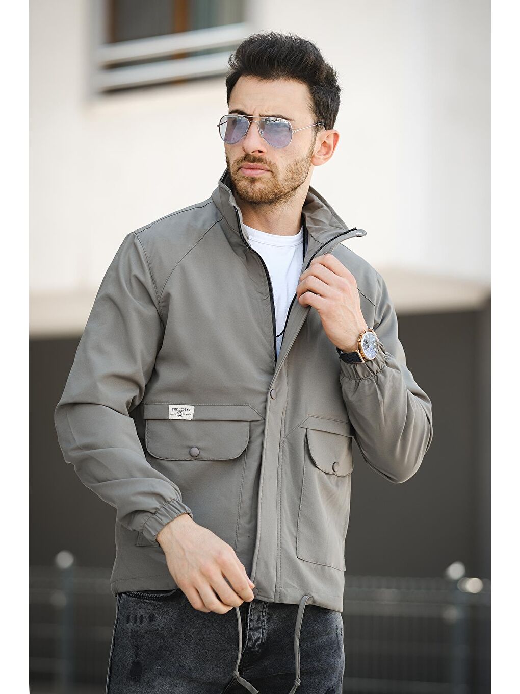 Yeşil Juan Slim Fit Su İtici Bağcık Detaylı Kapüşonlu Erkek Mevsimlik Mont Yağmurluk