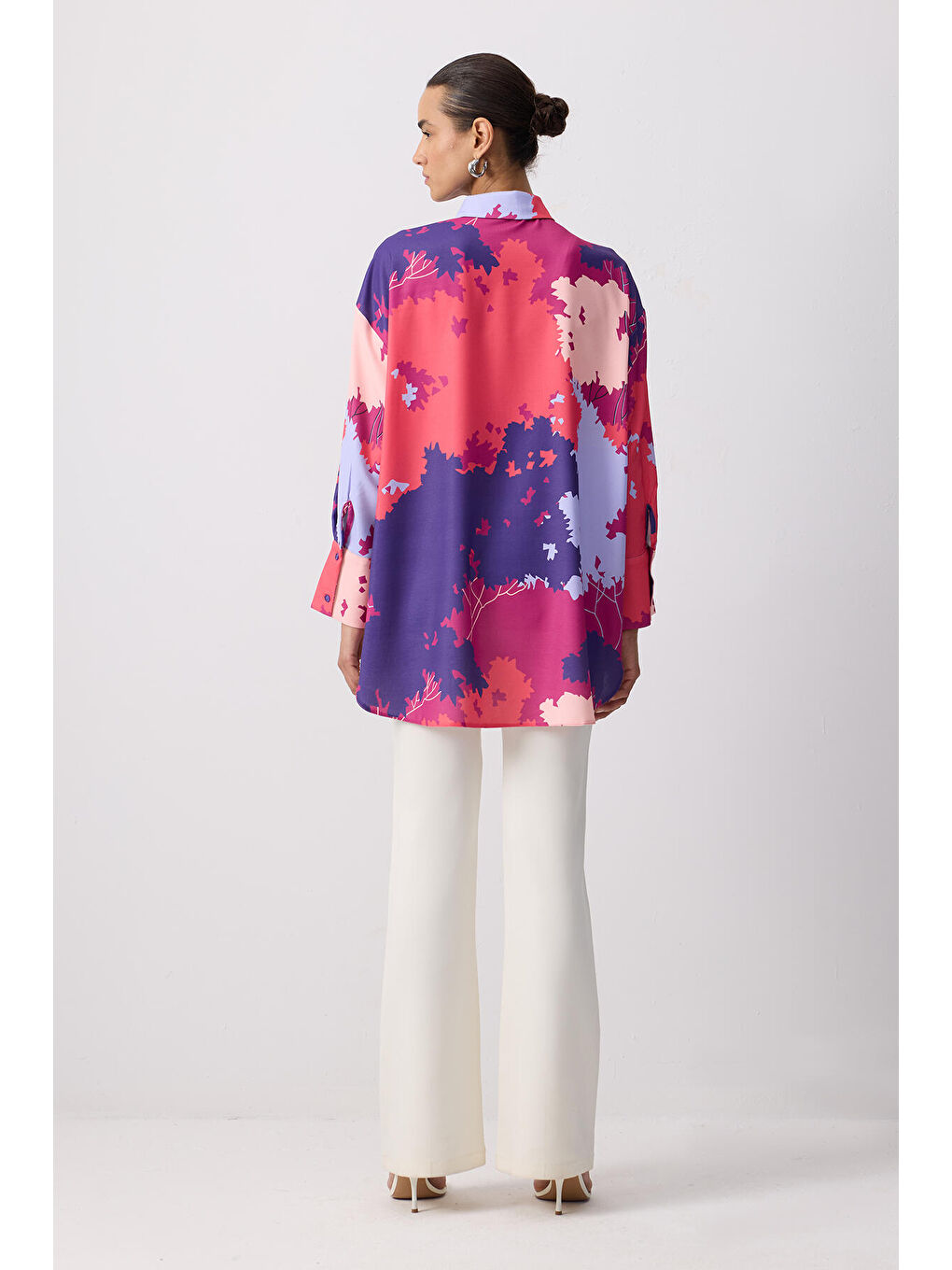 Mor Relax Fıt Desenli Gömlek-3