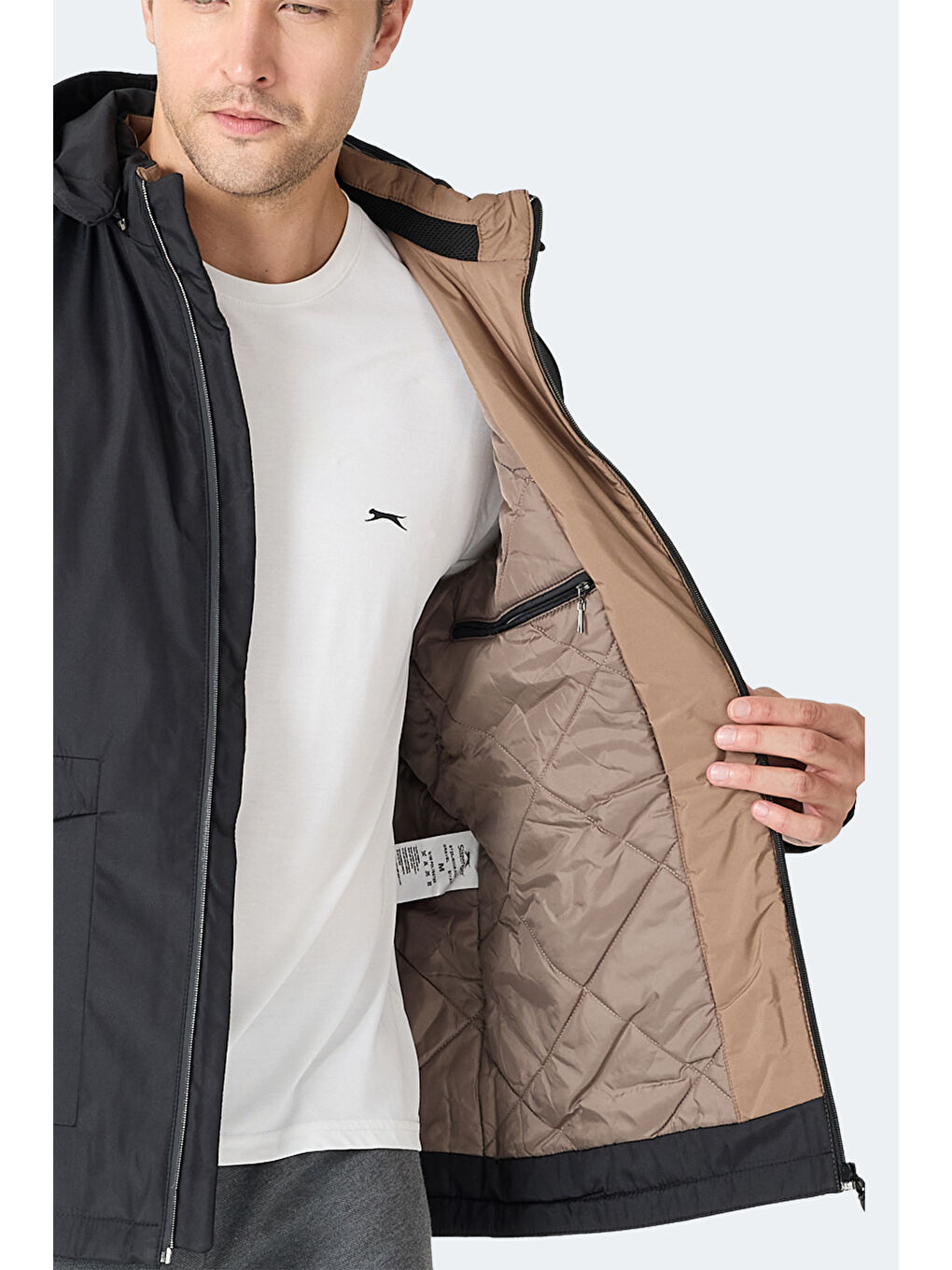 GRAVEL Erkek Kapüşonlu Siyah Mont & Kaban-3