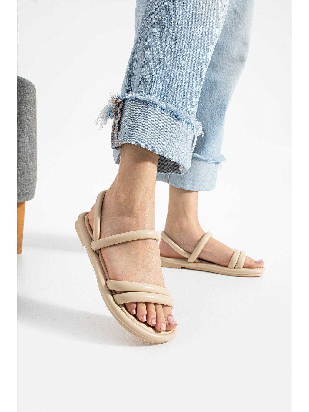 Ekru LUNA Soft Sandalet Kadın Rahat Günlük Yazlık Ayakkabı-1