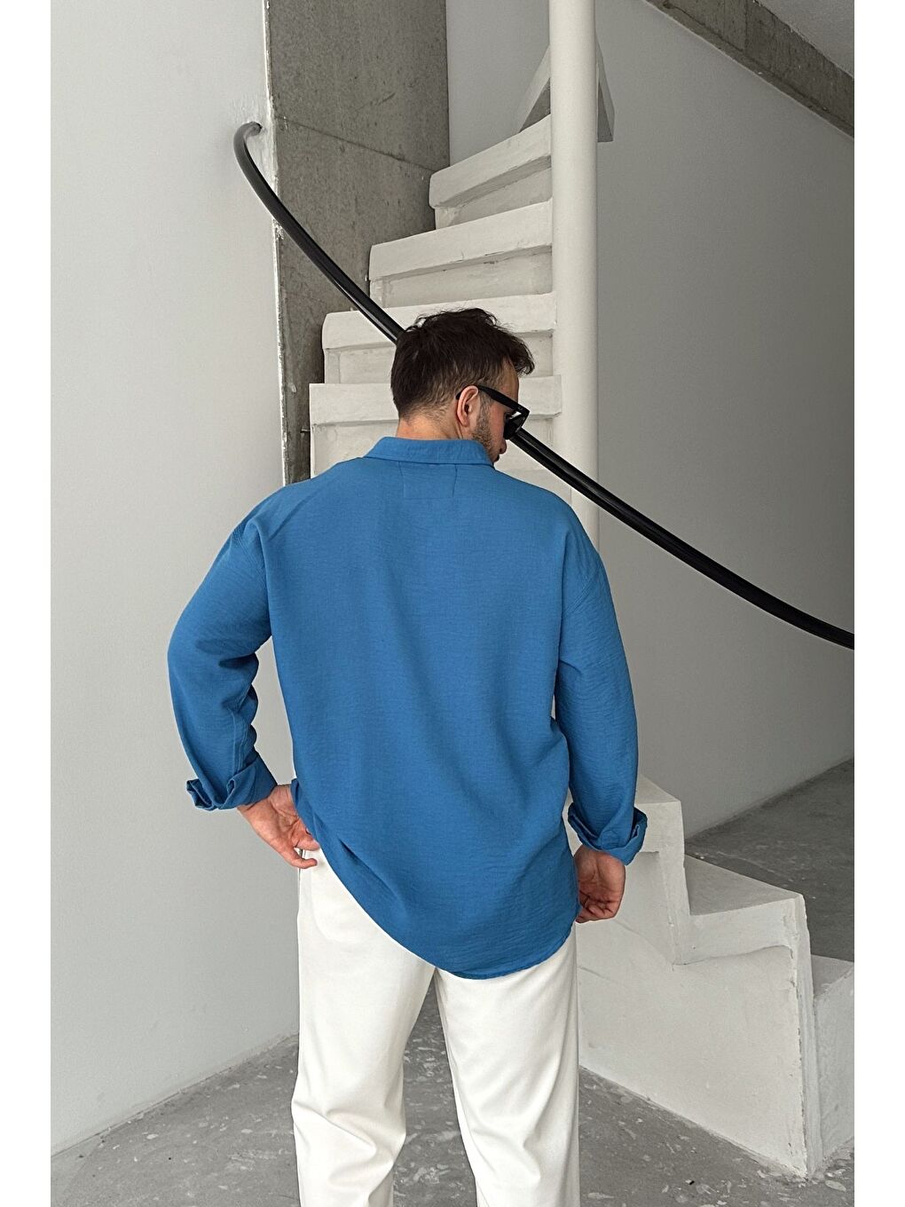 Mavi Napas Erkek Oversize Keten Görünümlü Gömlek-2
