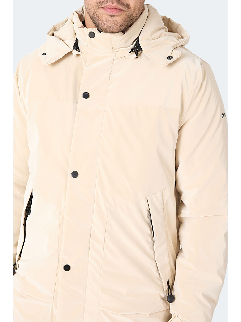 GRIM Erkek Çıkarılabilir Kapüşonlu Bej Mont & Kaban-1