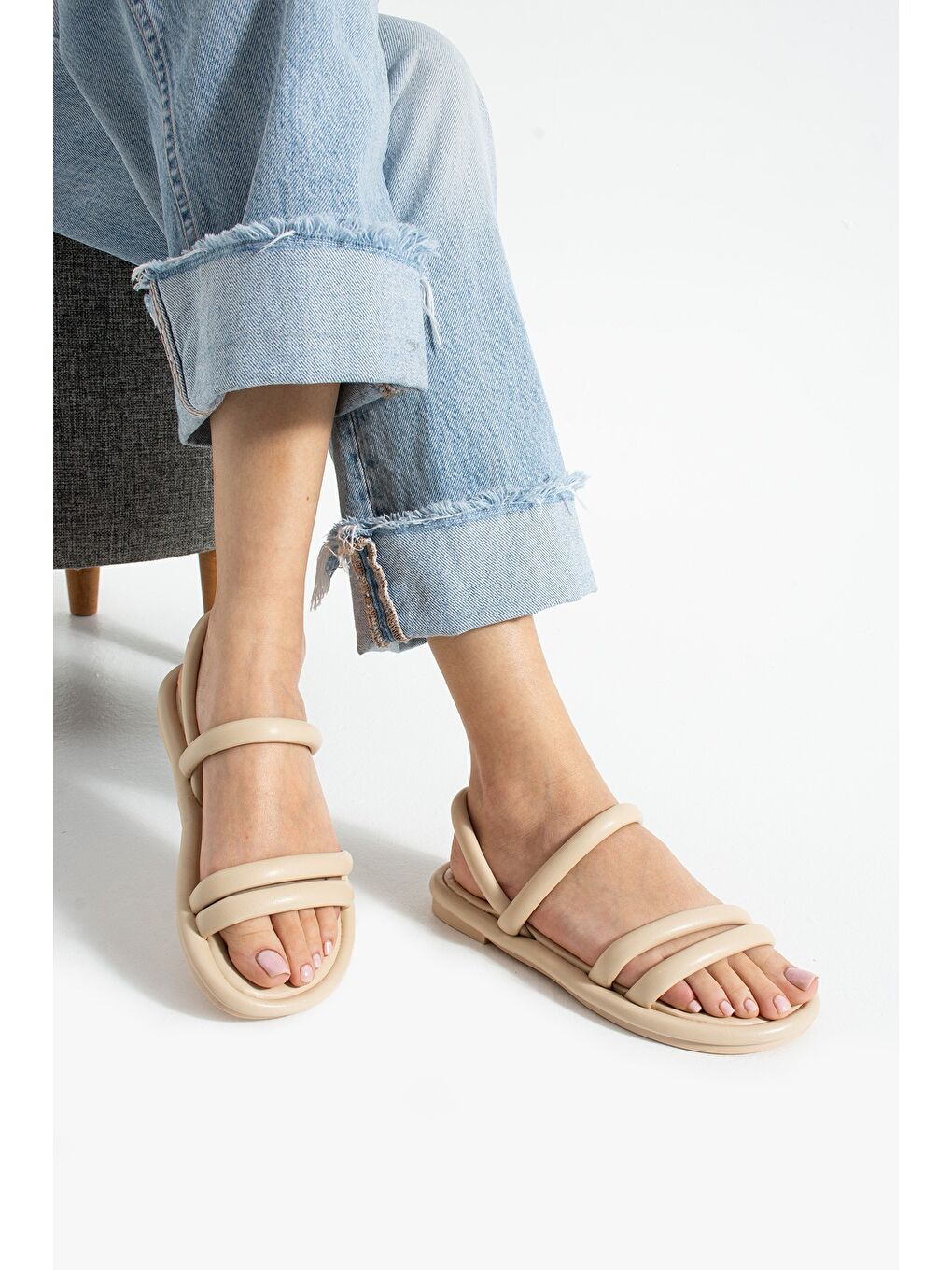 Ekru LUNA Soft Sandalet Kadın Rahat Günlük Yazlık Ayakkabı-2