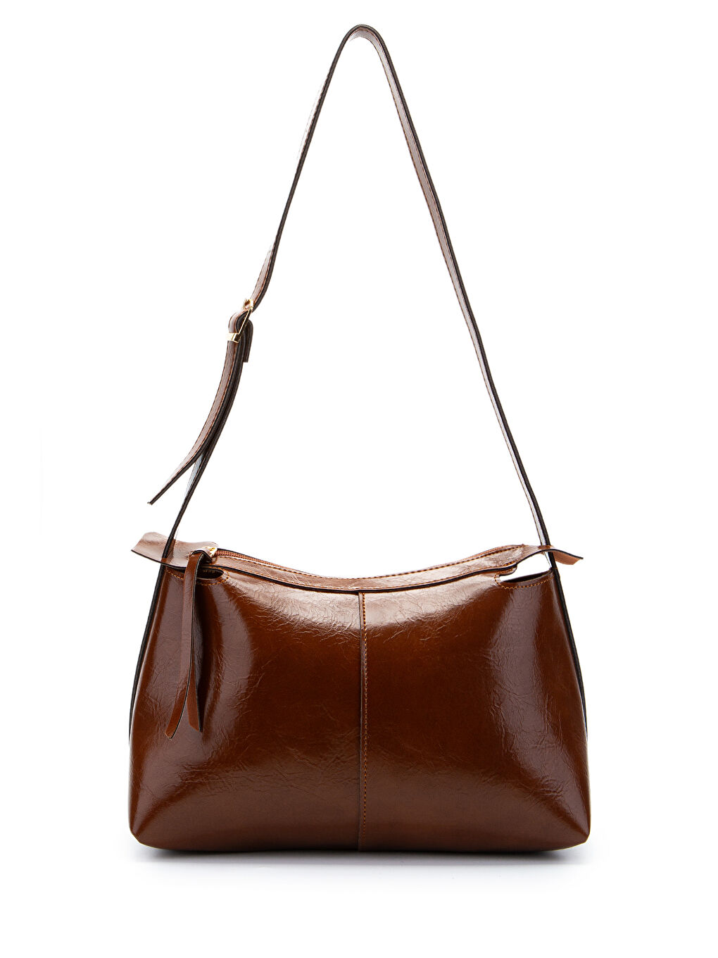 Kahverengi Kemer Askı Detaylı Baget Form Suni Deri Talia Kadın Kol Çanta Taba