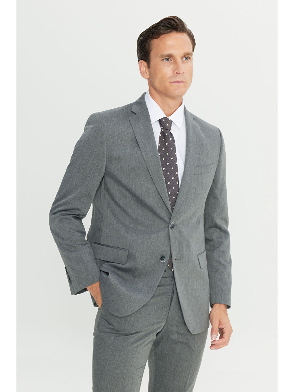 Erkek Gri Slim Fit Dar Kesim Mono Yaka Takım Elbise