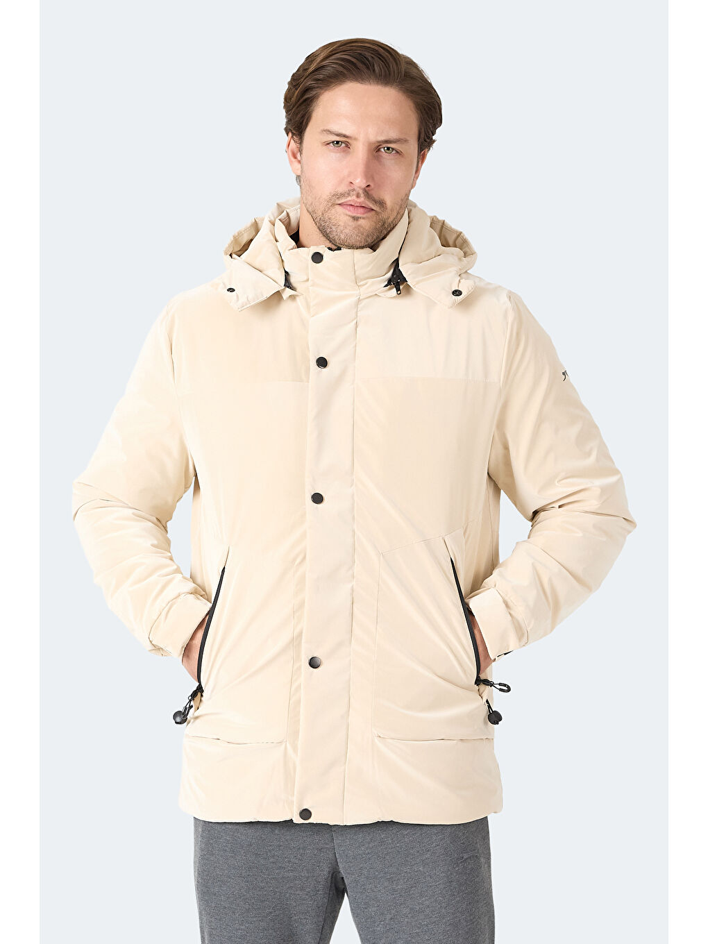 GRIM Erkek Çıkarılabilir Kapüşonlu Bej Mont & Kaban-2