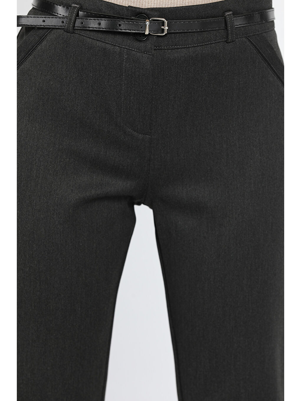 Antrasit Büyük Beden Kadın Kemerli Kumaş Pantolon-2