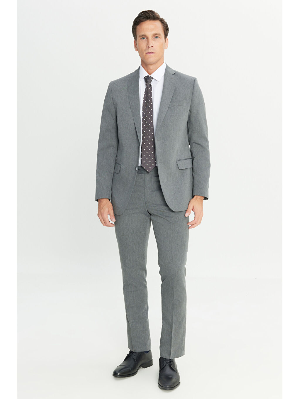 Erkek Gri Slim Fit Dar Kesim Mono Yaka Takım Elbise-1