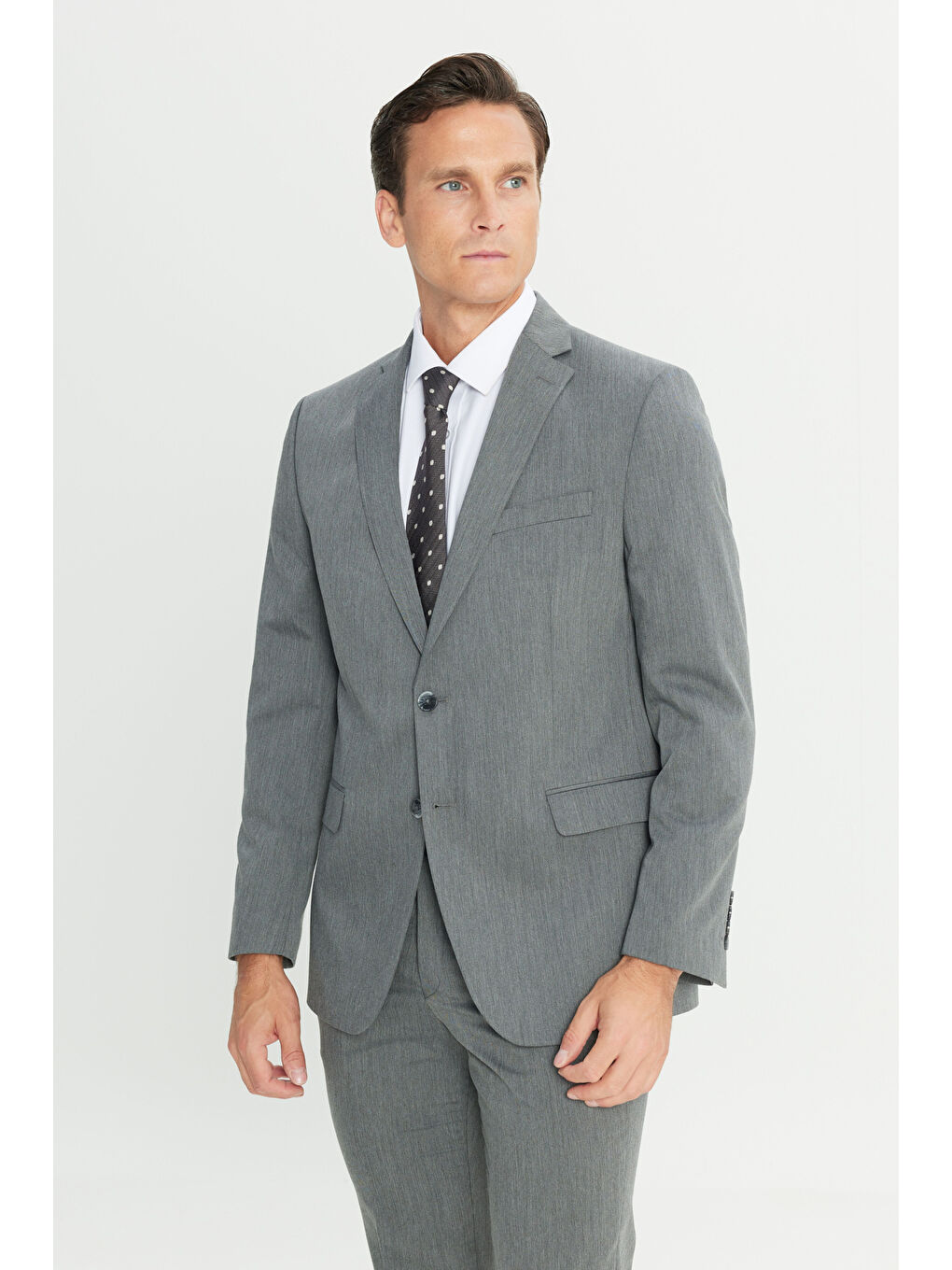 Erkek Gri Slim Fit Dar Kesim Mono Yaka Takım Elbise-2