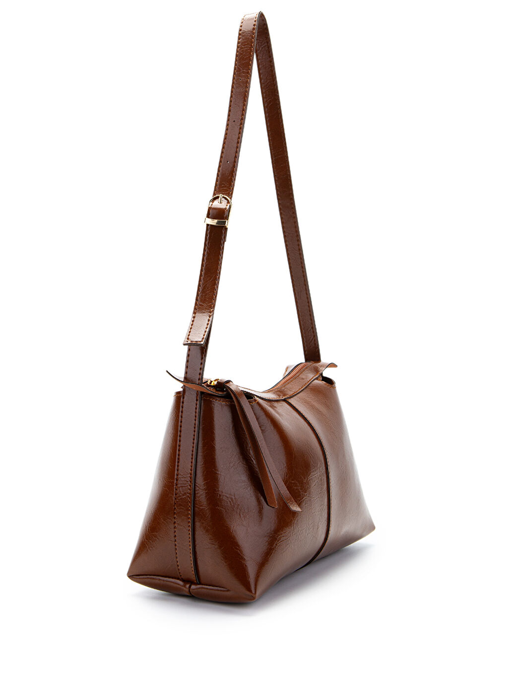 Kahverengi Kemer Askı Detaylı Baget Form Suni Deri Talia Kadın Kol Çanta Taba-1