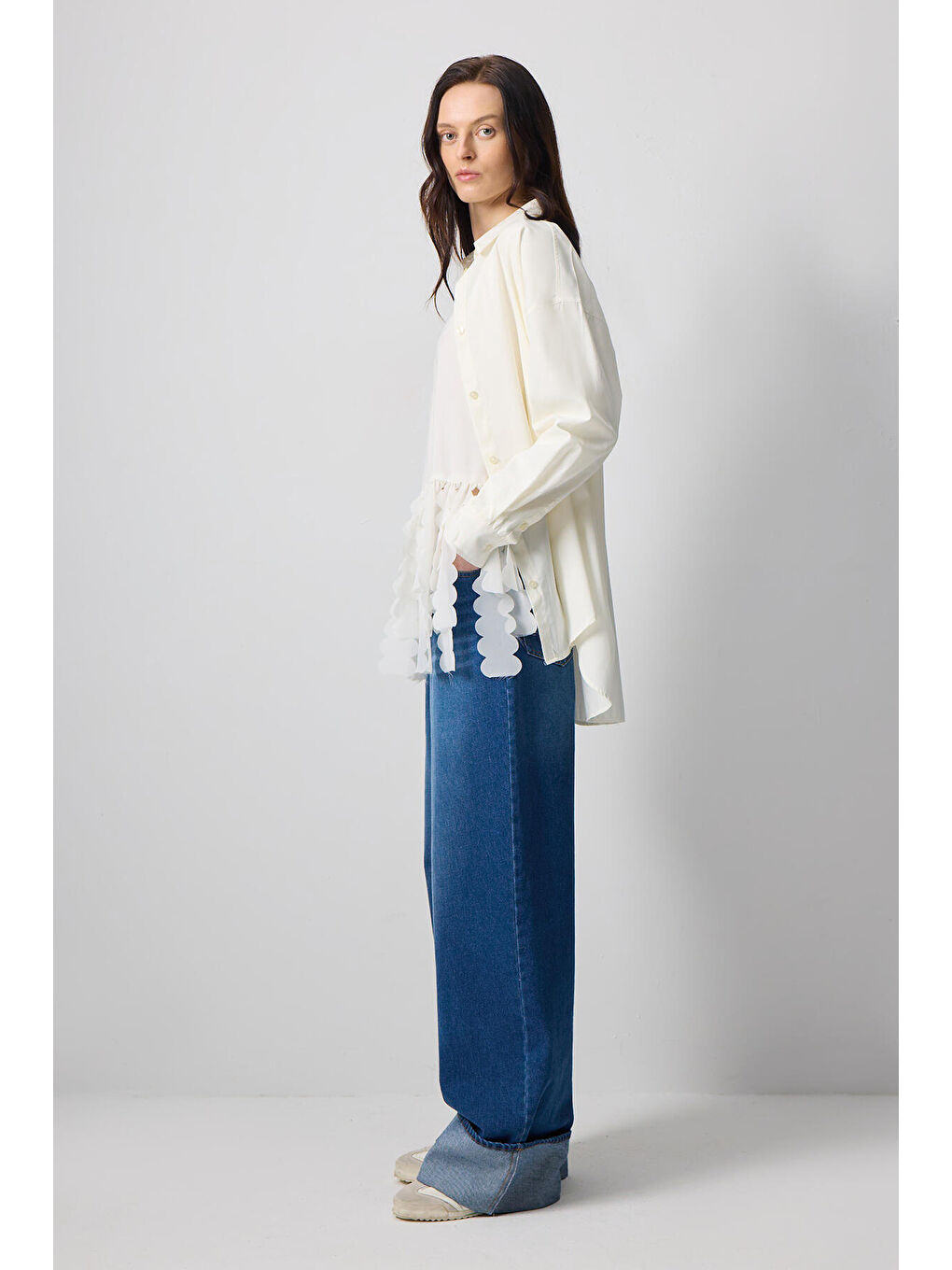 Ekru Şifon Püsküllü Tunik-2