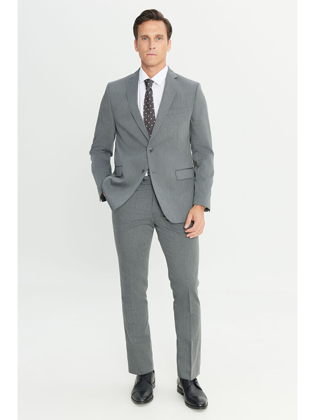 Erkek Gri Slim Fit Dar Kesim Mono Yaka Takım Elbise-3