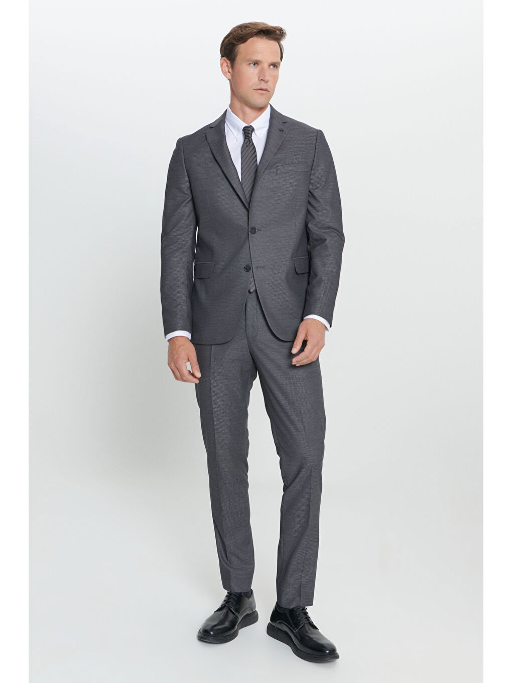 Erkek Antrasit Slim Fit Dar Kesim Mono Yaka Desenli Takım Elbise-1