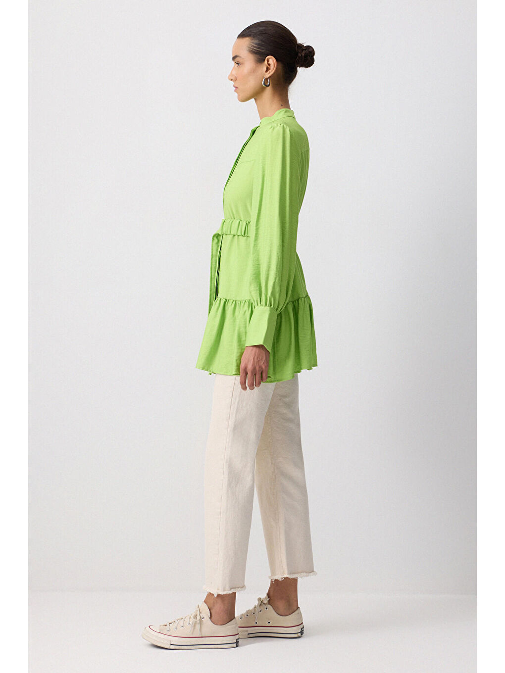 Yeşil Doğal Dokulu Kemerli Tunik-2