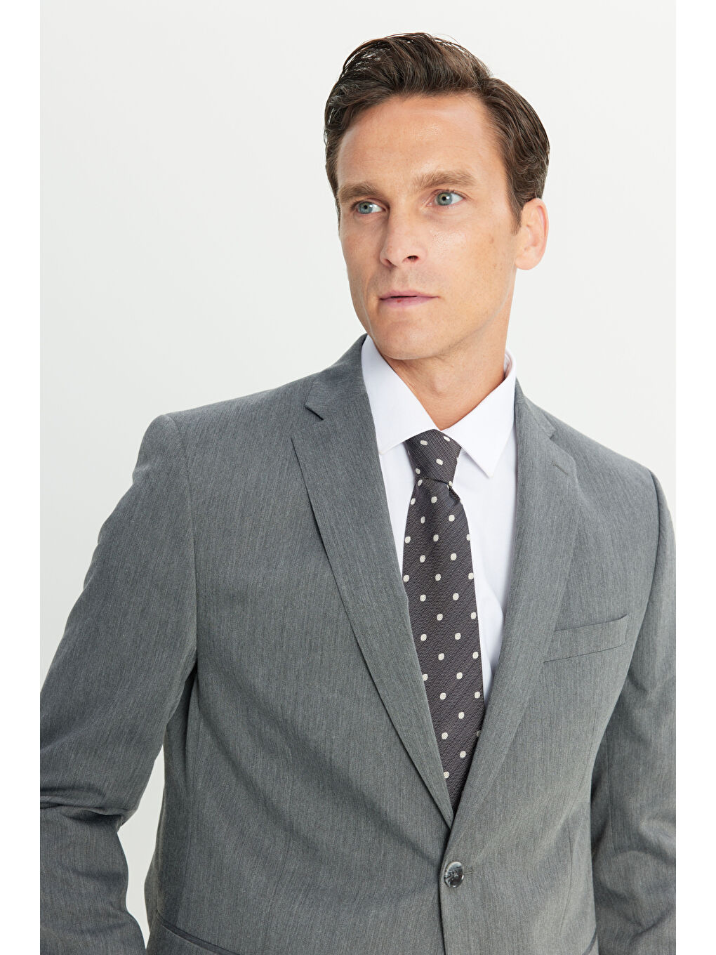 Erkek Gri Slim Fit Dar Kesim Mono Yaka Takım Elbise-4