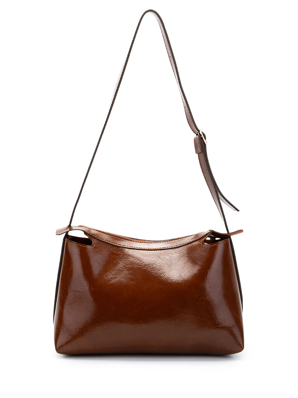 Kahverengi Kemer Askı Detaylı Baget Form Suni Deri Talia Kadın Kol Çanta Taba-2