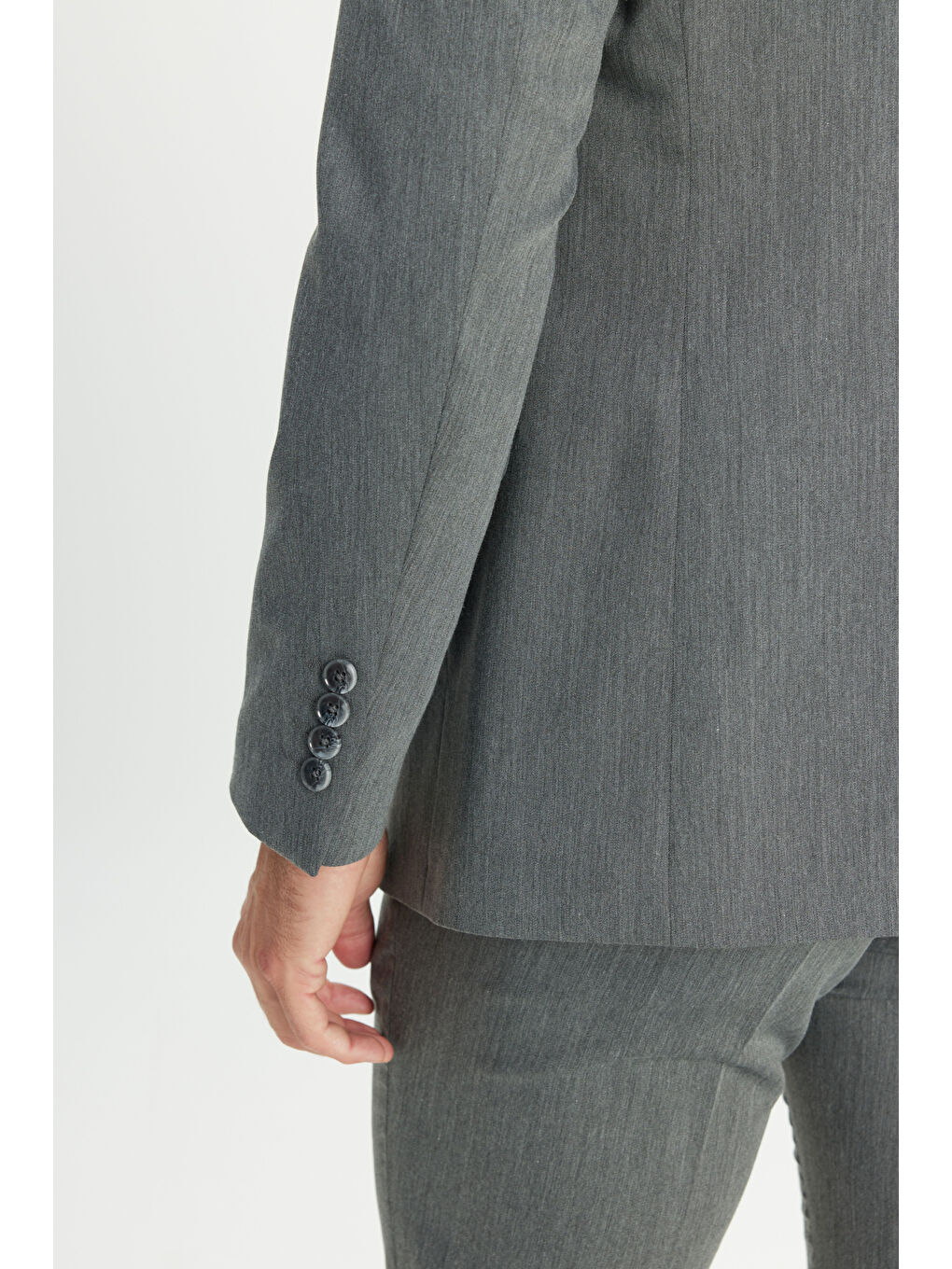 Erkek Gri Slim Fit Dar Kesim Mono Yaka Takım Elbise-5