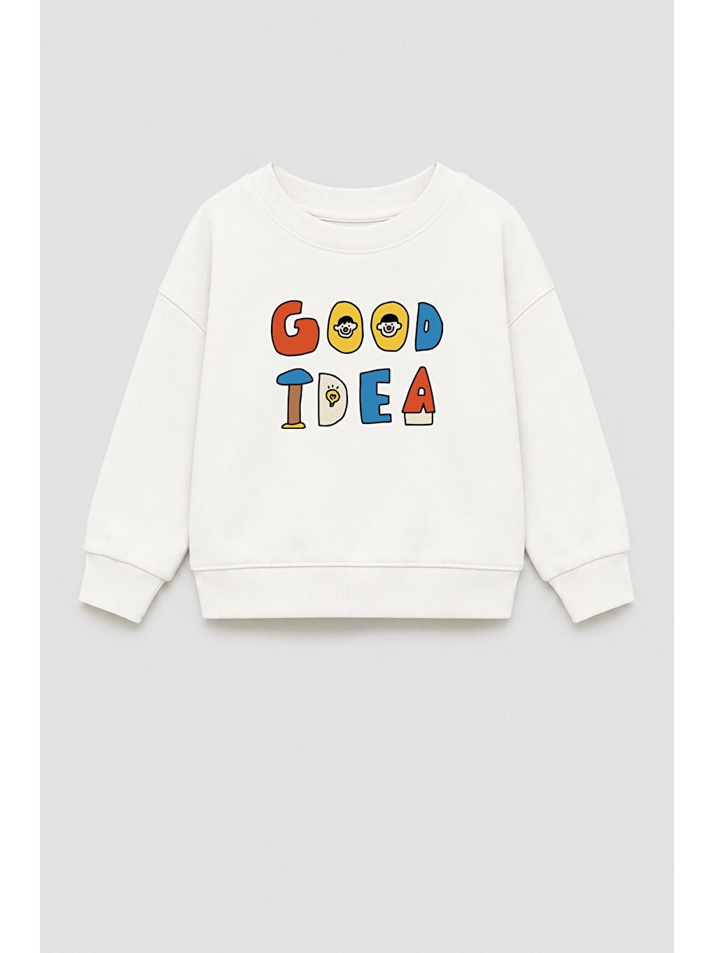 Ekru Unisex Çocuk 3 İplik Kumaş Slogan Baskılı Pamuklu Sweatshirt