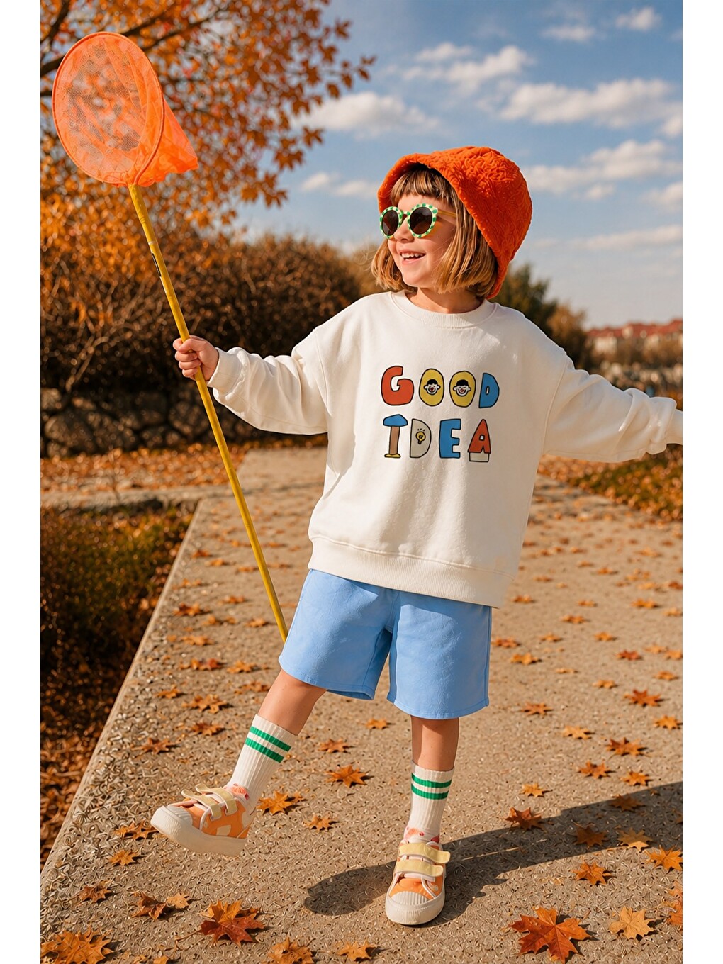 Ekru Unisex Çocuk 3 İplik Kumaş Slogan Baskılı Pamuklu Sweatshirt-1