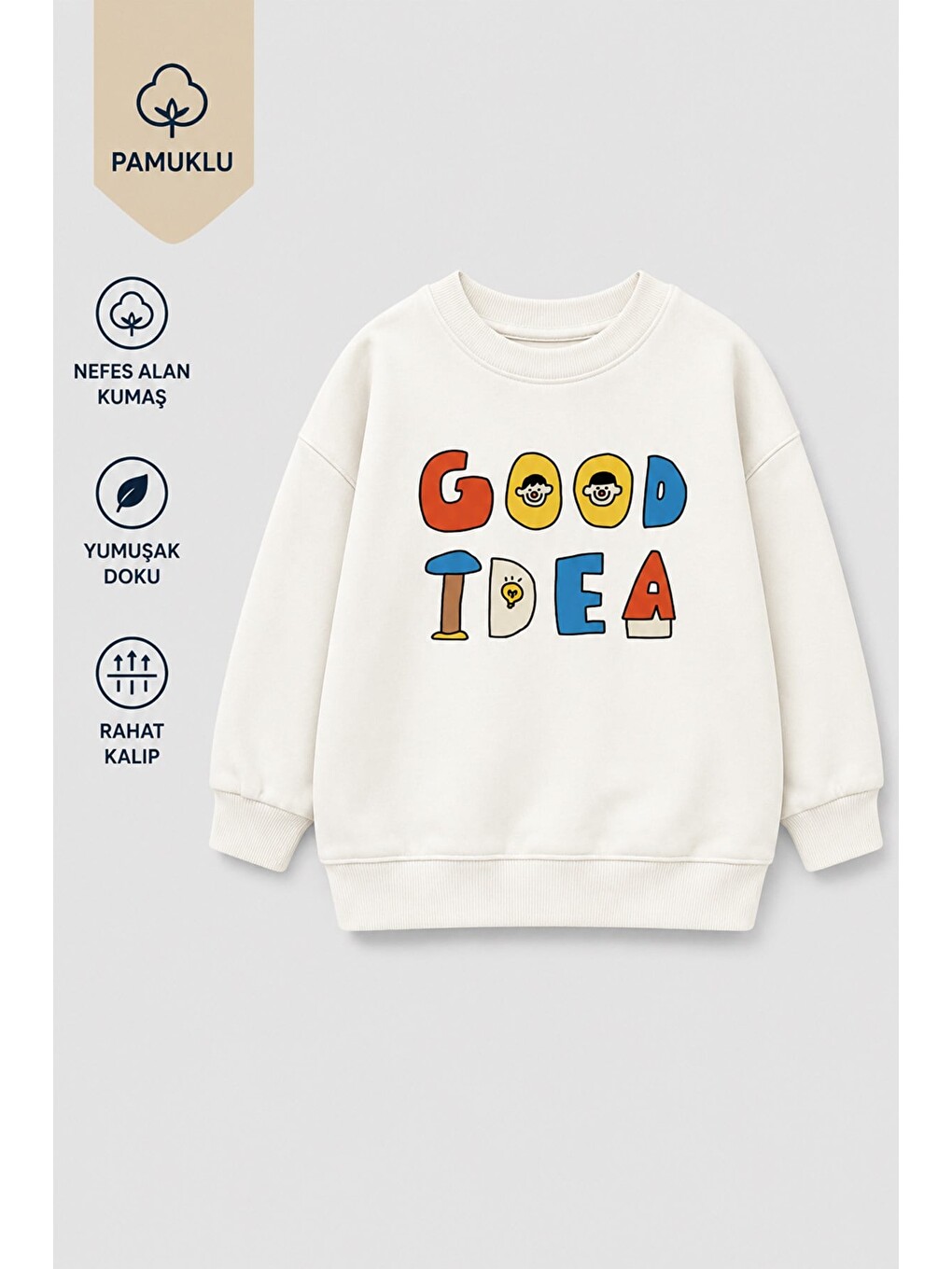 Ekru Unisex Çocuk 3 İplik Kumaş Slogan Baskılı Pamuklu Sweatshirt-2
