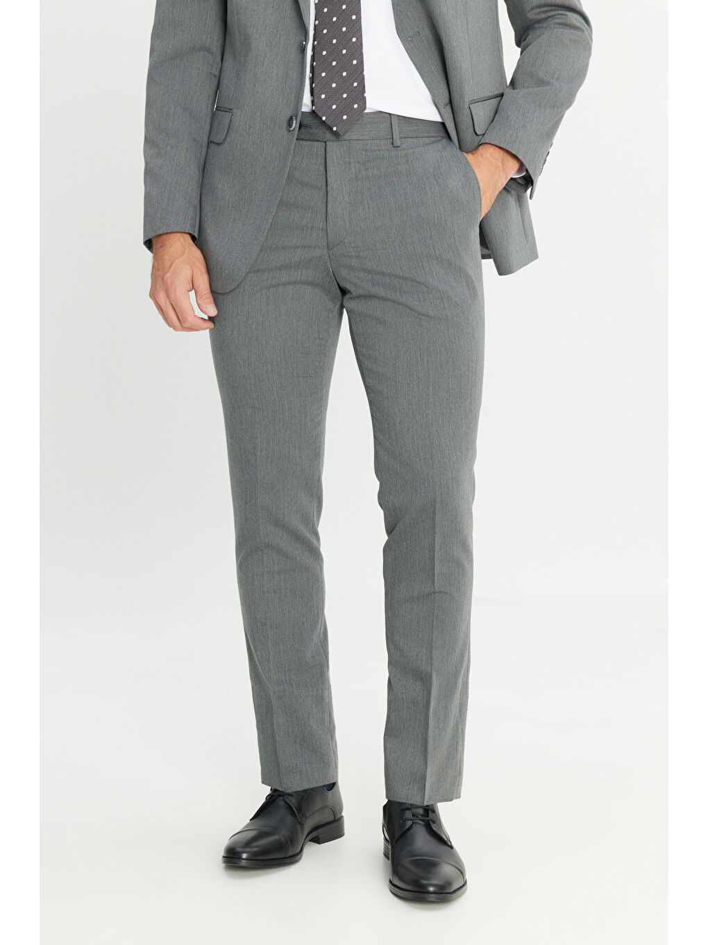 Erkek Gri Slim Fit Dar Kesim Mono Yaka Takım Elbise-6