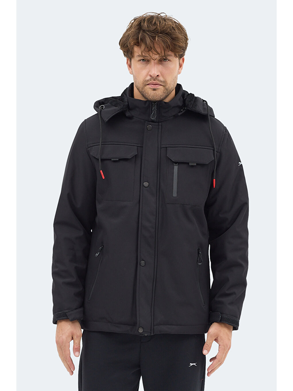 GLEAM Erkek Kapüşonlu Siyah Mont & Kaban