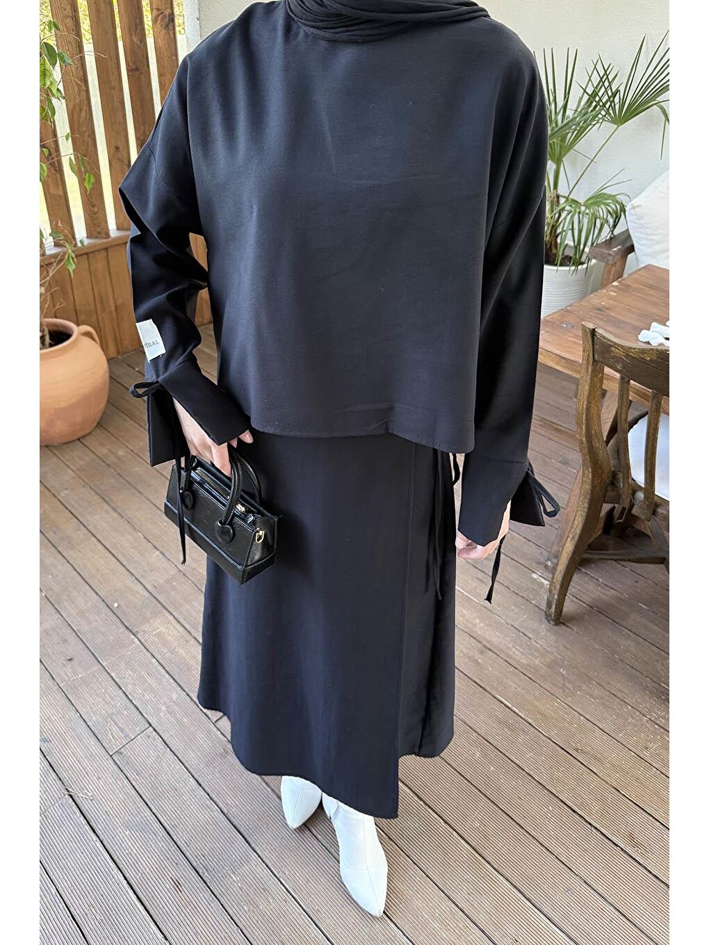 Eteği Bağlama Detaylı Takım Siyah-2