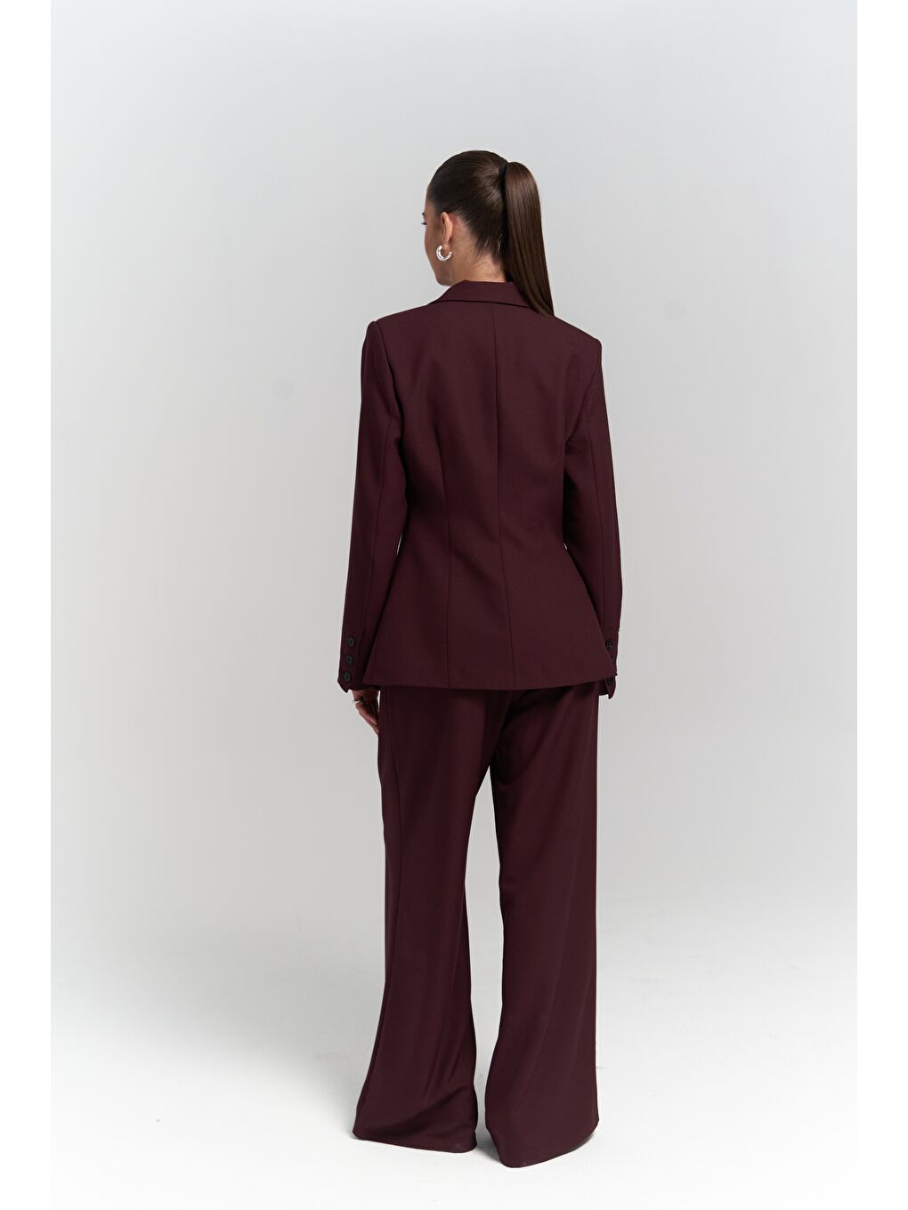 Mai Collection Halvyn Dar Kesim Blazer Bordo Takım - 4
