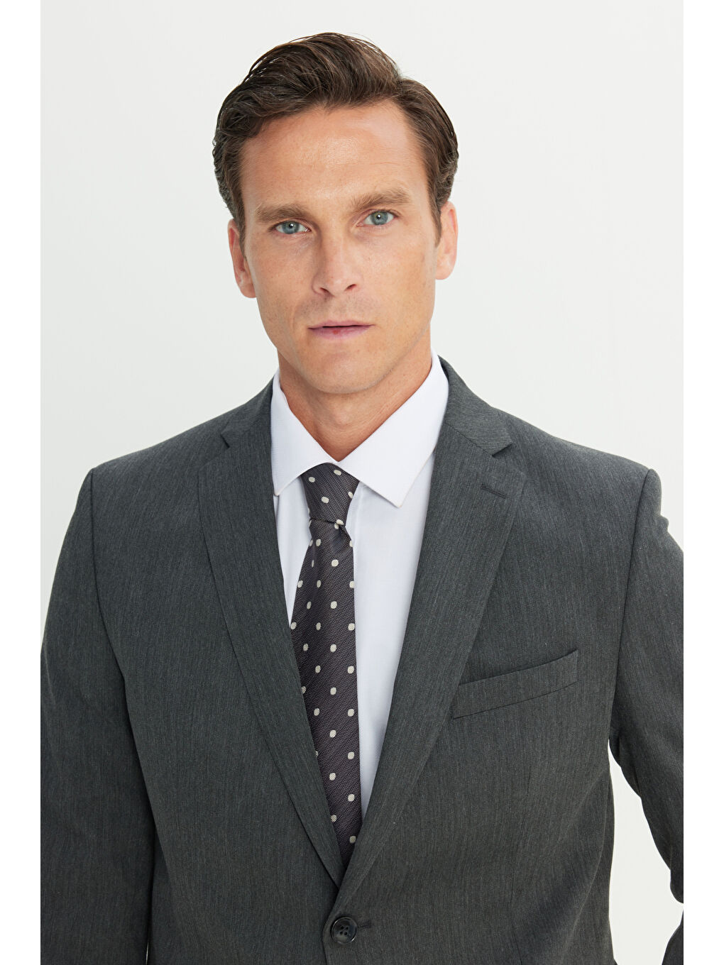 Erkek Antrasit Slim Fit Dar Kesim Mono Yaka Takım Elbise-3