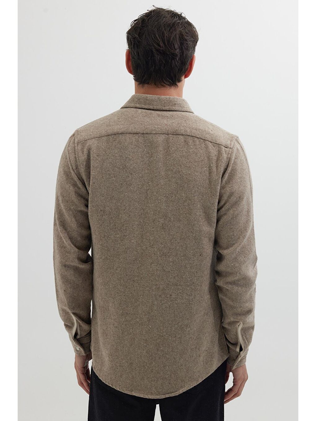 Erkek Slim Fit Tek Cep Kapaklı Düz Oduncu Spor Bej Gömlek-6