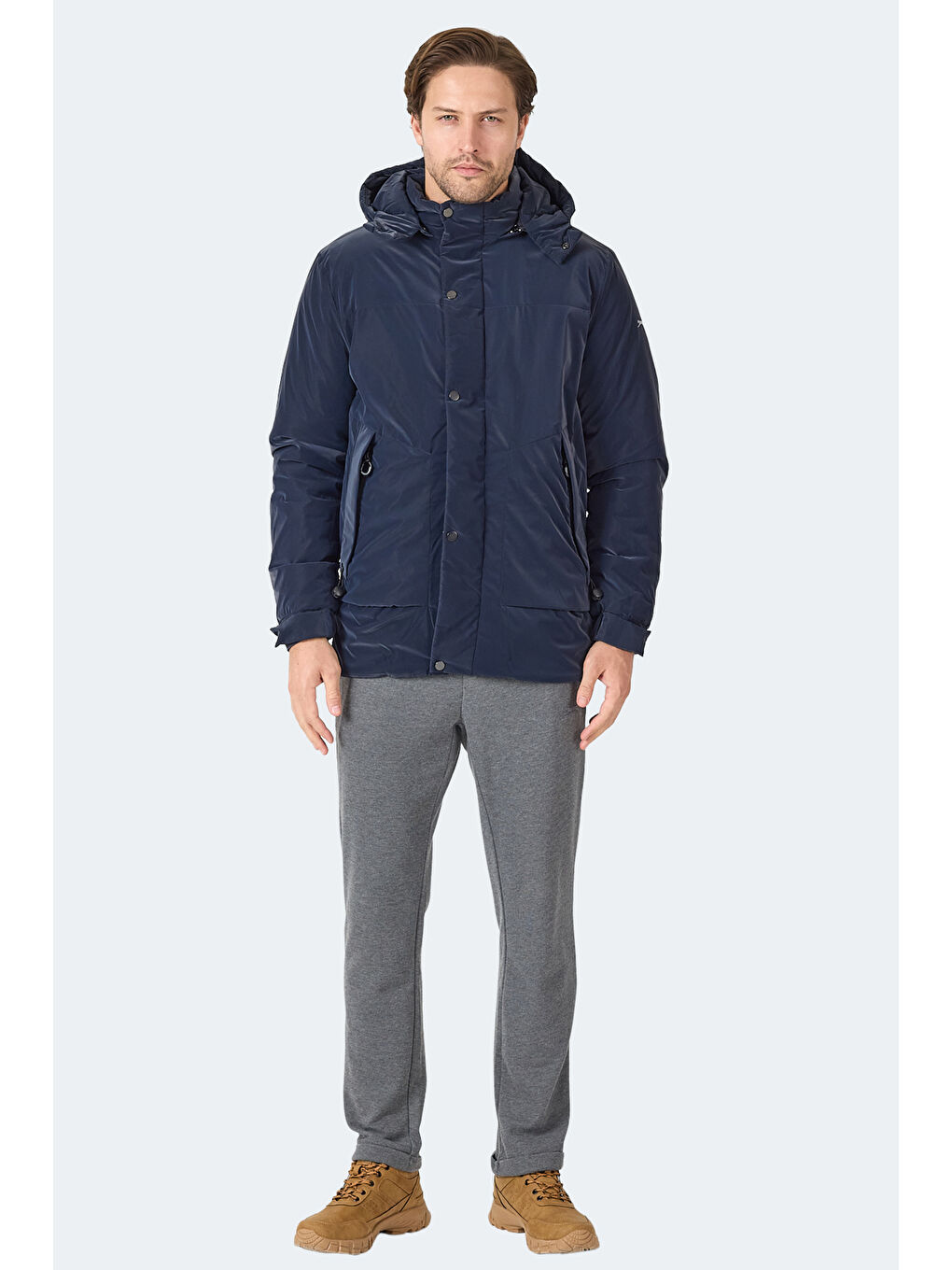 GRIM Erkek Çıkarılabilir Kapüşonlu Lacivert Mont & Kaban-6