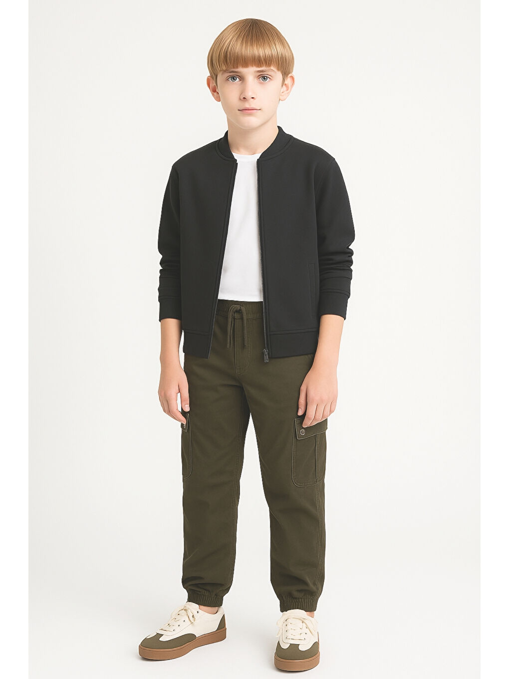 Haki Erkek Çocuk Komando Cepli Beli Lastikli Okul Pantolonu AK1000-1-2-2