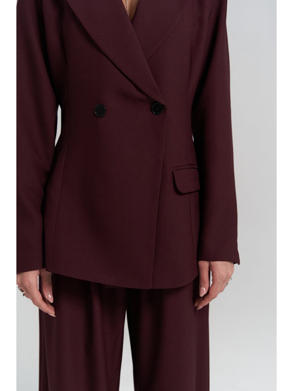 Mai Collection Halvyn Dar Kesim Blazer Bordo Takım - 7