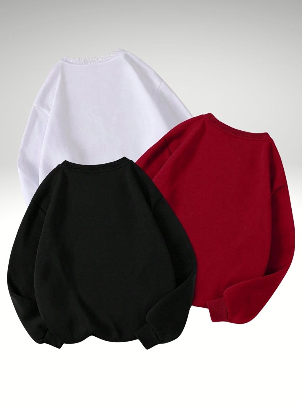 Karışık 3lü Set Siyah Kırmızı Beyaz Mixed Baskılı Bisiklet Yaka Sweatshirt-1