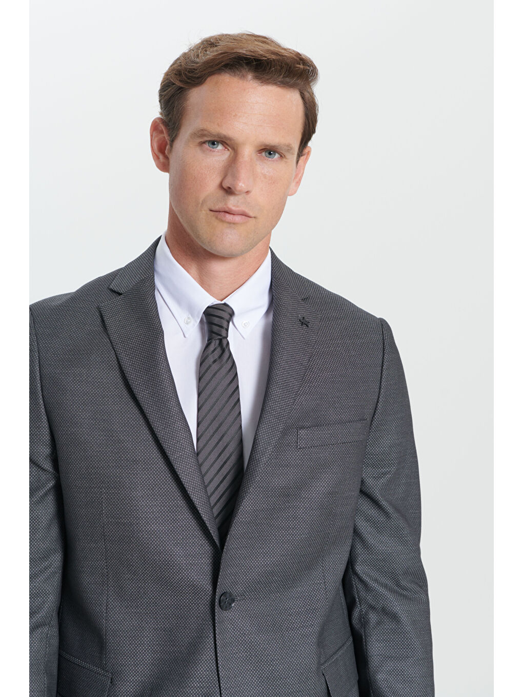 Erkek Antrasit Slim Fit Dar Kesim Mono Yaka Desenli Takım Elbise-4