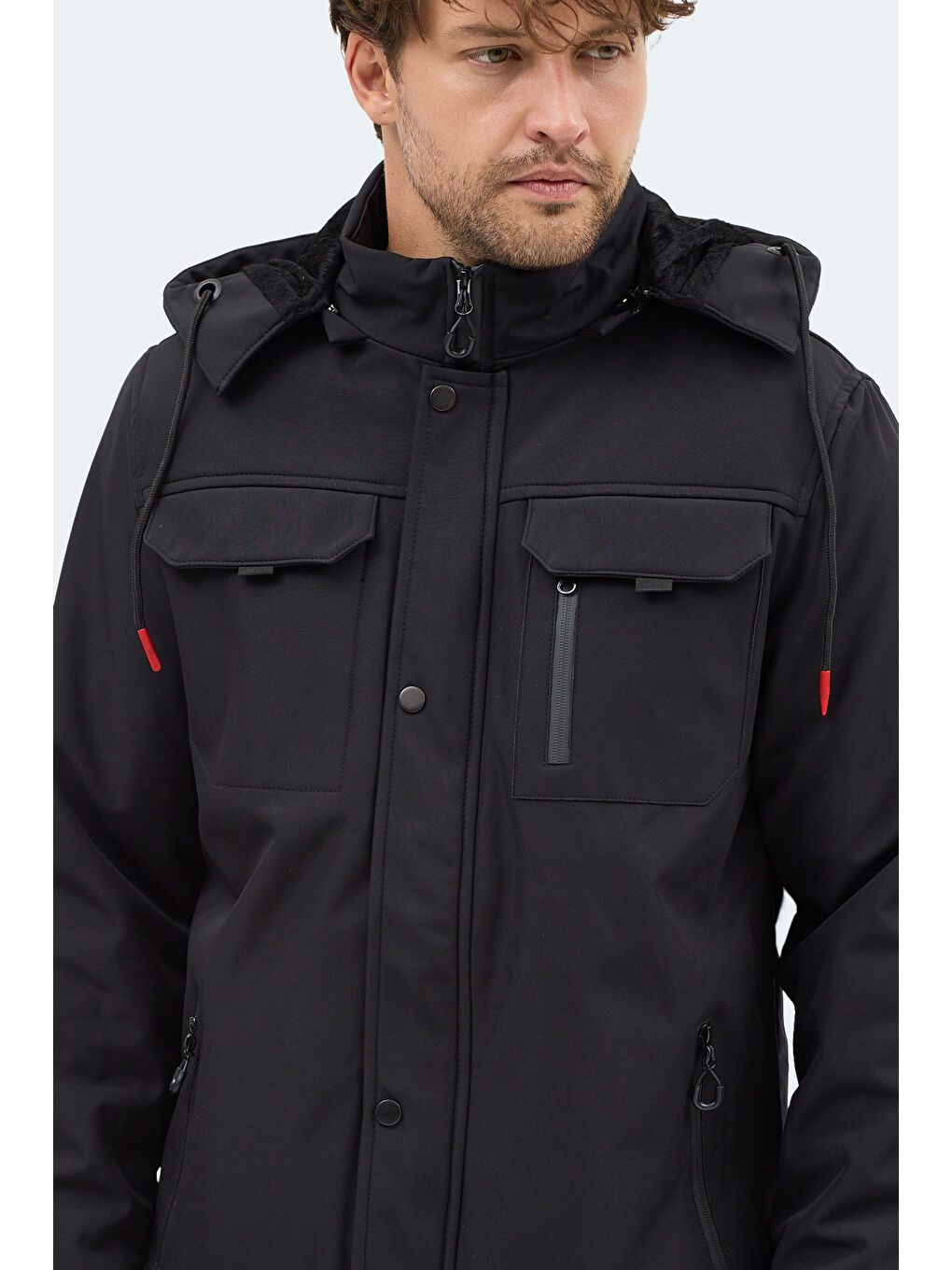 GLEAM Erkek Kapüşonlu Siyah Mont & Kaban-1