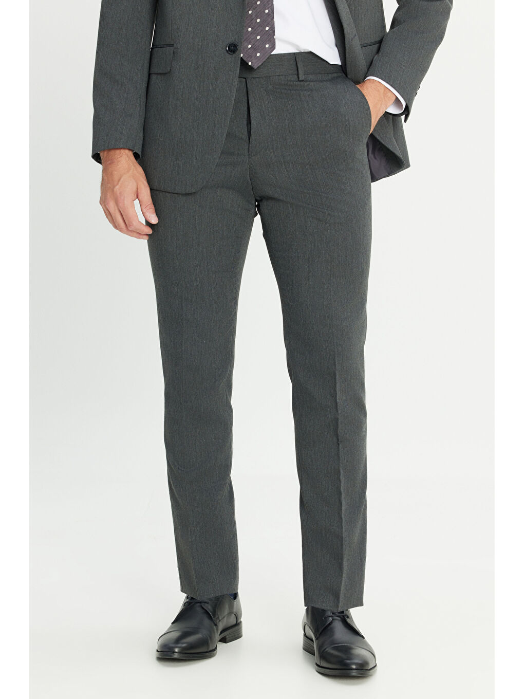 Erkek Antrasit Slim Fit Dar Kesim Mono Yaka Takım Elbise-5