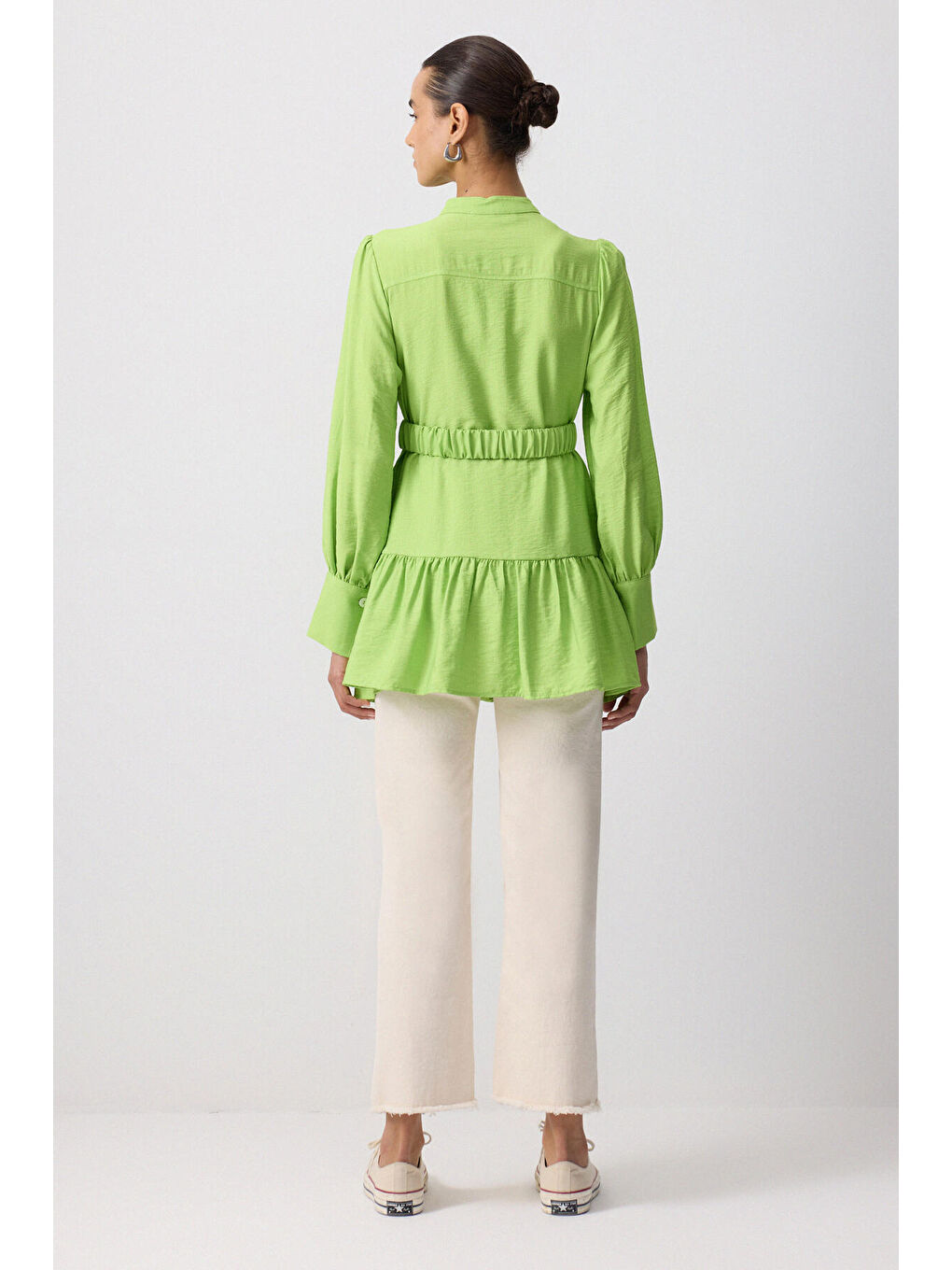 Yeşil Doğal Dokulu Kemerli Tunik-3