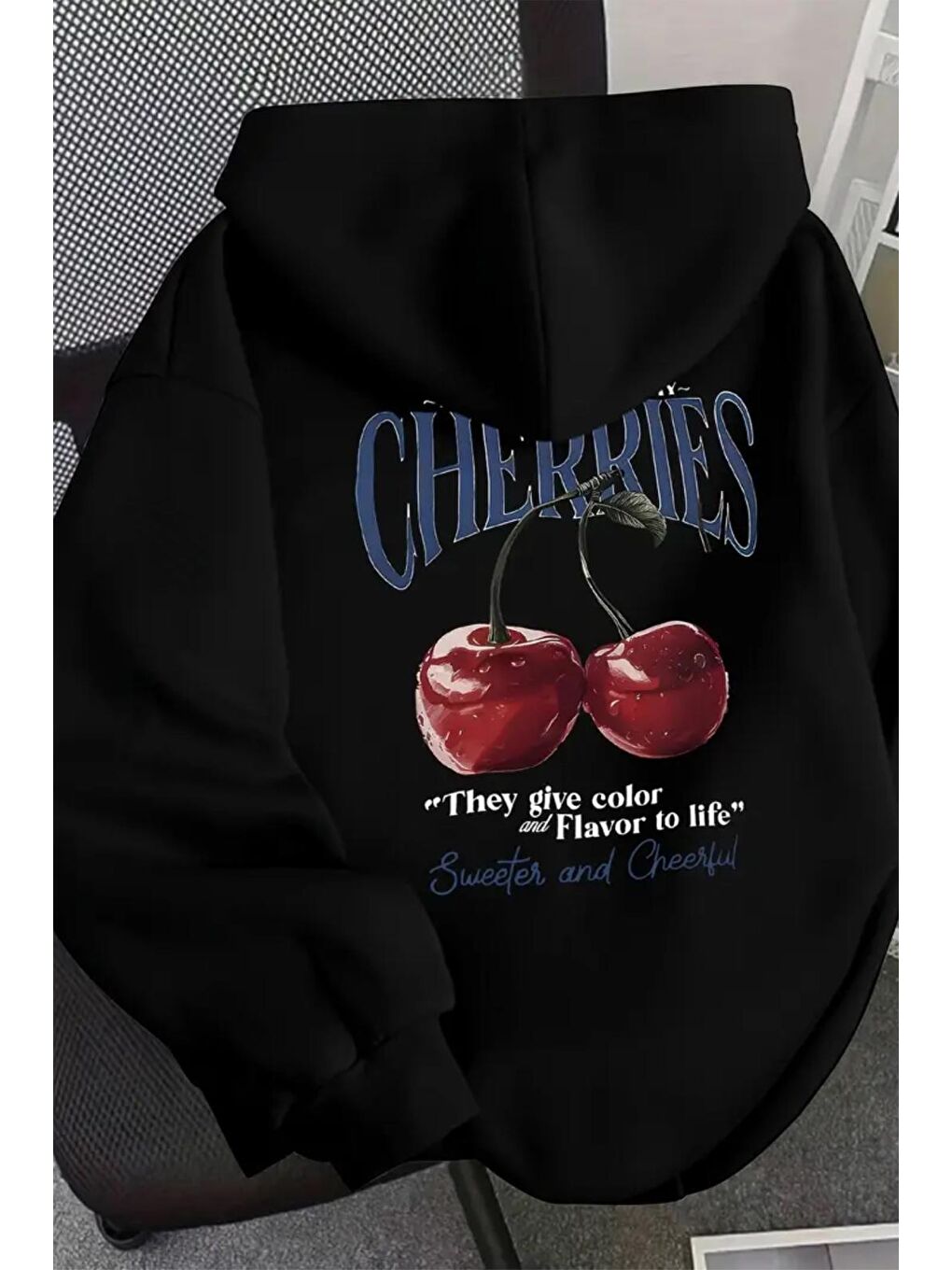 Siyah Flavor Cherris Sırt Baskılı İçi Pamuklu Unisex Sweatshirt