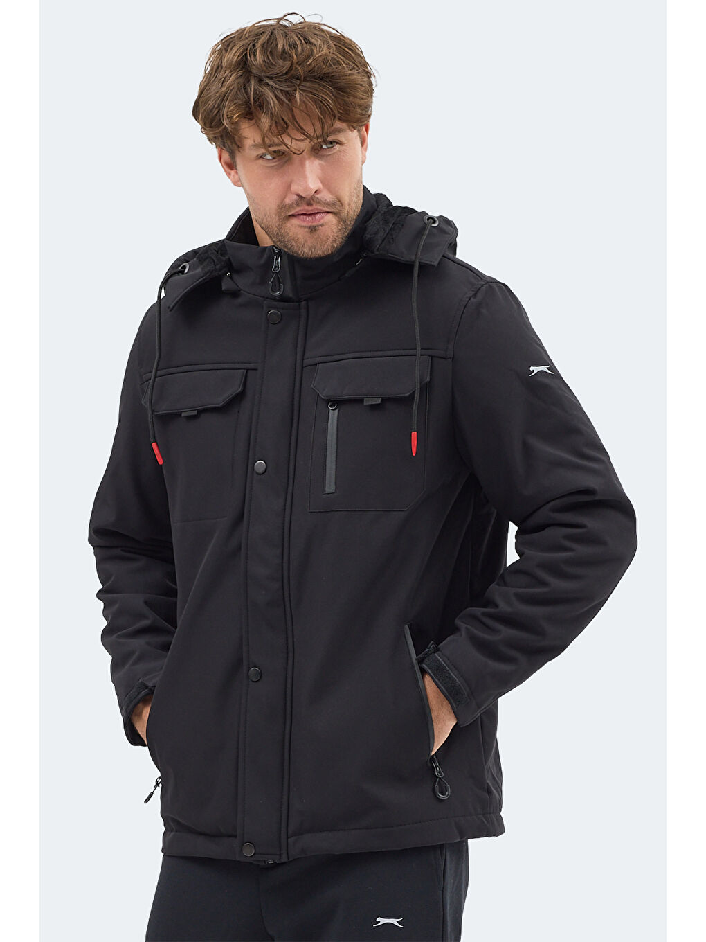 GLEAM Erkek Kapüşonlu Siyah Mont & Kaban-2