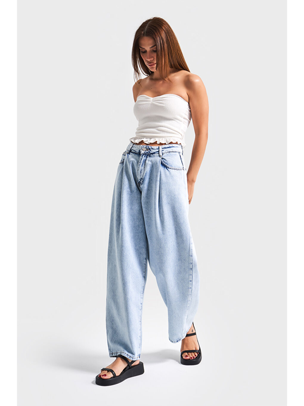 Mavi Kadın Snow Jean Rengi V-3s5-3 Wide Pleat Bol Kesim Viskon Kumaş %100 Pamuk Pileli Denim Jean-1