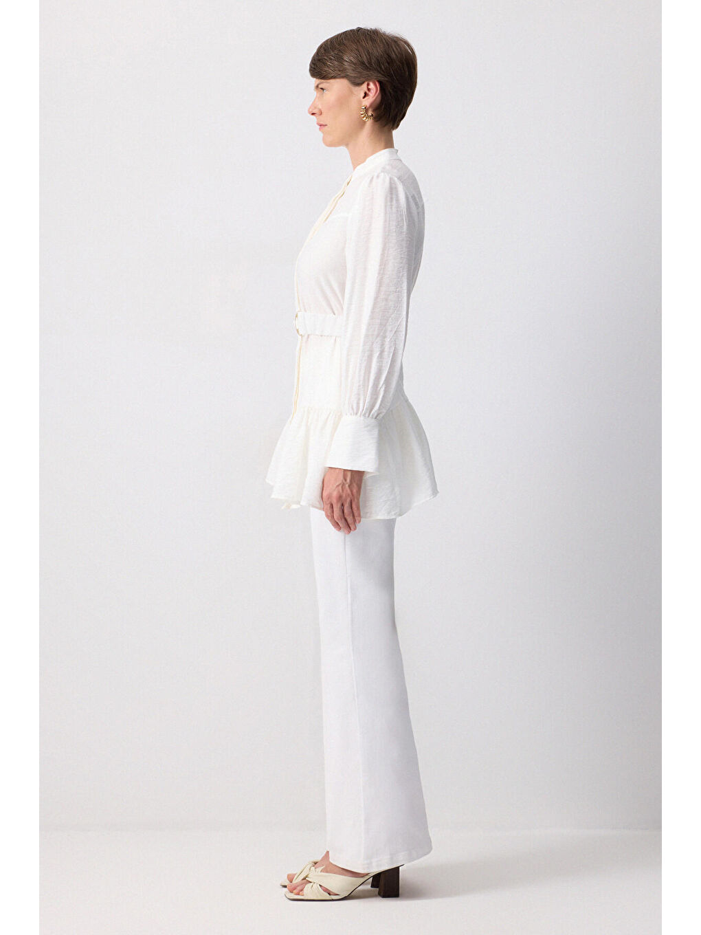 Ekru Kemerli Viskon Tunik-2