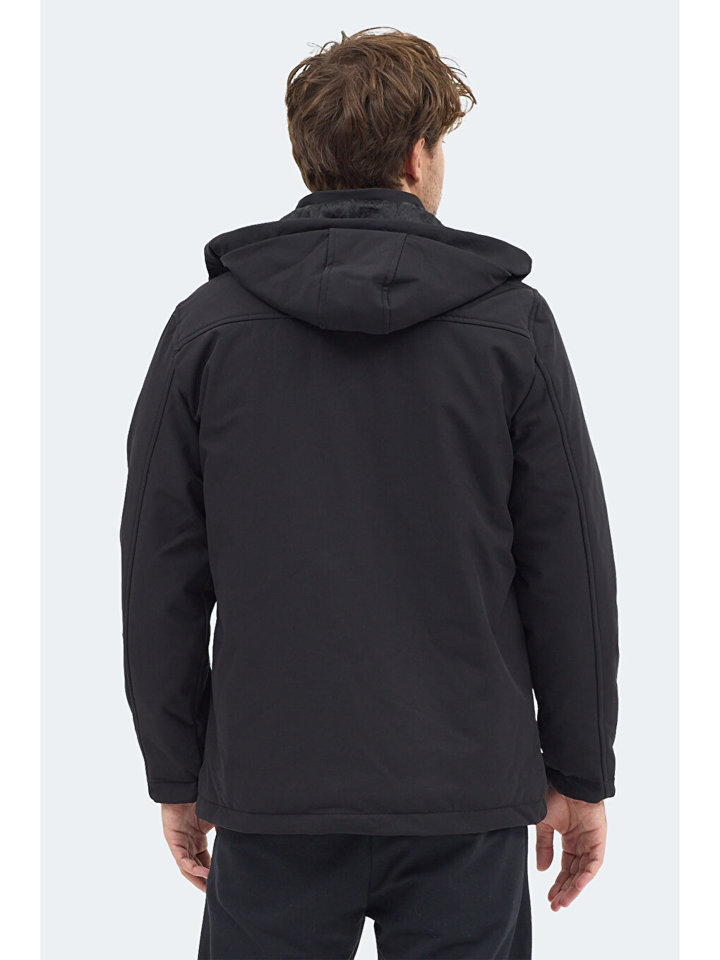 GLEAM Erkek Kapüşonlu Siyah Mont & Kaban-3